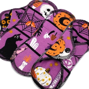 Halloween Cloth Panty Liners, Super Soft and Leakproof Cotton Flannel Cloth Pads for Light Flow, Reusable Pad Set - Black Magic | Light Pad