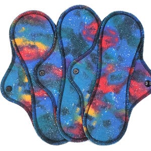 Reusable Menstrual Cloth Pads, Leakproof Cotton Flannel Period Pads, Zero Waste, Eco Friendly, Sanitary Napkin - Space Clouds | Midi Pad