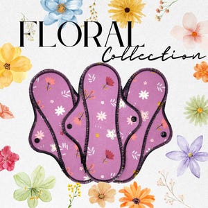 Cloth Pads Set, Cotton Flannel Reusable Period Pads and Panty Liners, Eco Friendly Menstrual Pad, Light to Heavy, Choose Your Floral Print