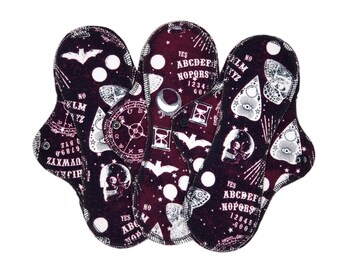 Reusable Menstrual Cloth Pads, Leakproof Cotton Flannel Period Pads for Medium to Heavy Flow, Cute, Mystical Magical Symbols | Midi Pad