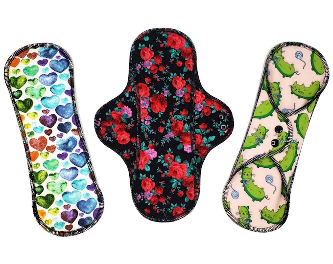 Reusable Cloth Pad - Maxi Pad For Heavy Flow - Cotton Flannel - 12" To 18" - Surprise Prints