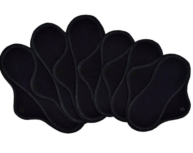 Cloth Pads Set for Medium Flow, Reusable Menstrual Cotton Flannel Pads in 8" + 10", Period Starter Set, Solid Colors | Midi Pads - 6 pack