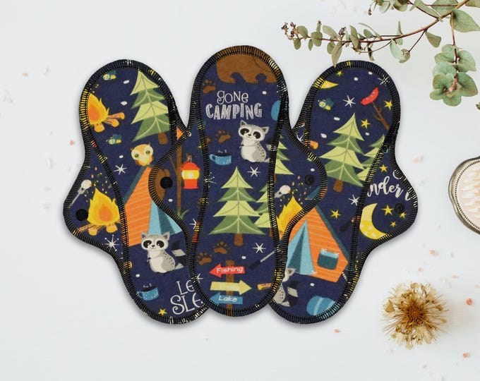 Reusable Cloth Pad - Midi Pad For Regular Flow - Cotton Flannel - 8″ to 14″ - Gone Camping