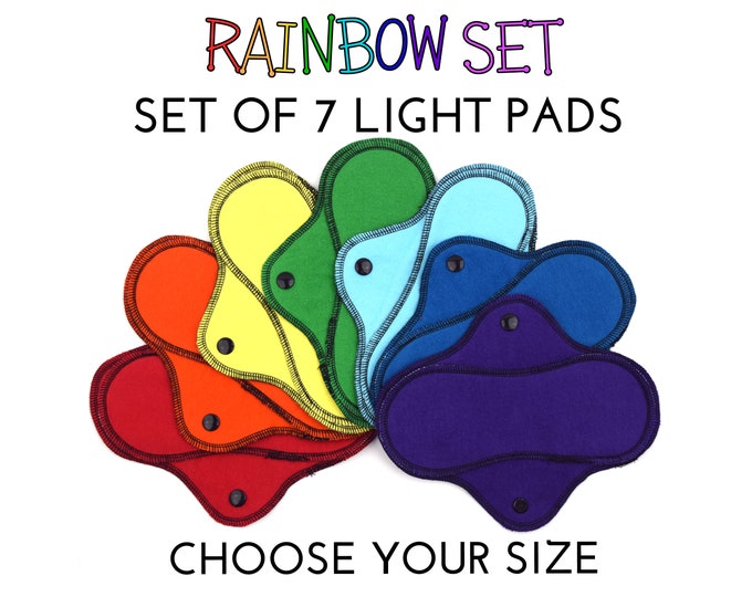 Set of 7 Reusable Cloth Panty Liners - Rainbow Set of Super Soft and Leakproof Cotton Flannel Cloth Pads - LightWings