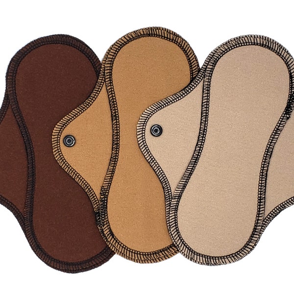 Reusable Cloth Panty Liners - Super Soft and Leakproof Cotton Flannel Pads for Light Flow in Brown and Beige - 6", 7", 8", 9" | LightWings