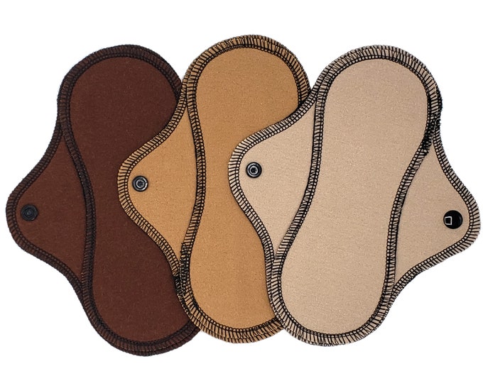 Reusable Cloth Panty Liners - Super Soft and Leakproof Cotton Flannel Pads for Light Flow in Brown and Beige - 6", 7", 8", 9" | LightWings