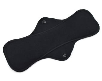 Black Cotton Flannel Menstrual Pads, Reusable Sanitary Napkins, Daypad, Medium Heavy Flow, Postpartum, Overnight, Discreet Pad |Midi Pad