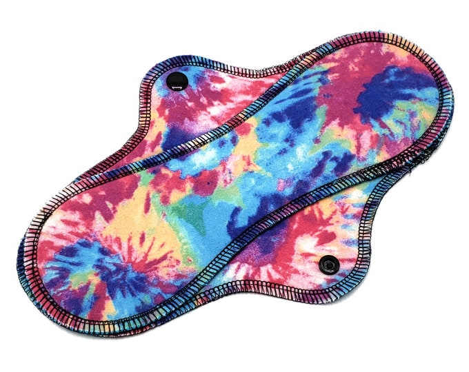 Reusable Menstrual Cloth Pad, Washable Sanitary Napkin, Leakproof Cotton Flannel Pad for Medium to Heavy Flow, Period,Tie Dye |RegularWings
