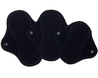 Protège-slips réutilisables en tissu - Protège-slips en flanelle de coton ultra-doux et étanches pour une circulation de la lumière en 6 po, 7 po, 8 po, 9 po. - Noir | Ailes de lumière