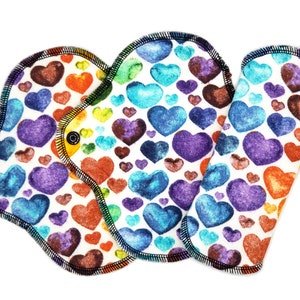 Cloth Panty Liners, Super Soft Cotton Flannel Menstrual Pads for Very Light Flow, Breathable Pantiliner, Period, Colorful Hearts |DailyWings