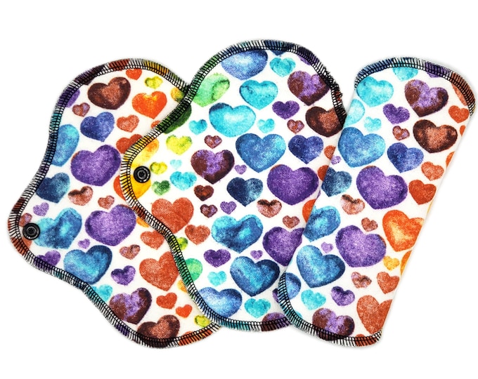 Cloth Panty Liners, Super Soft Cotton Flannel Menstrual Pads for Very Light Flow, Breathable Pantiliner, Period, Colorful Hearts |DailyWings