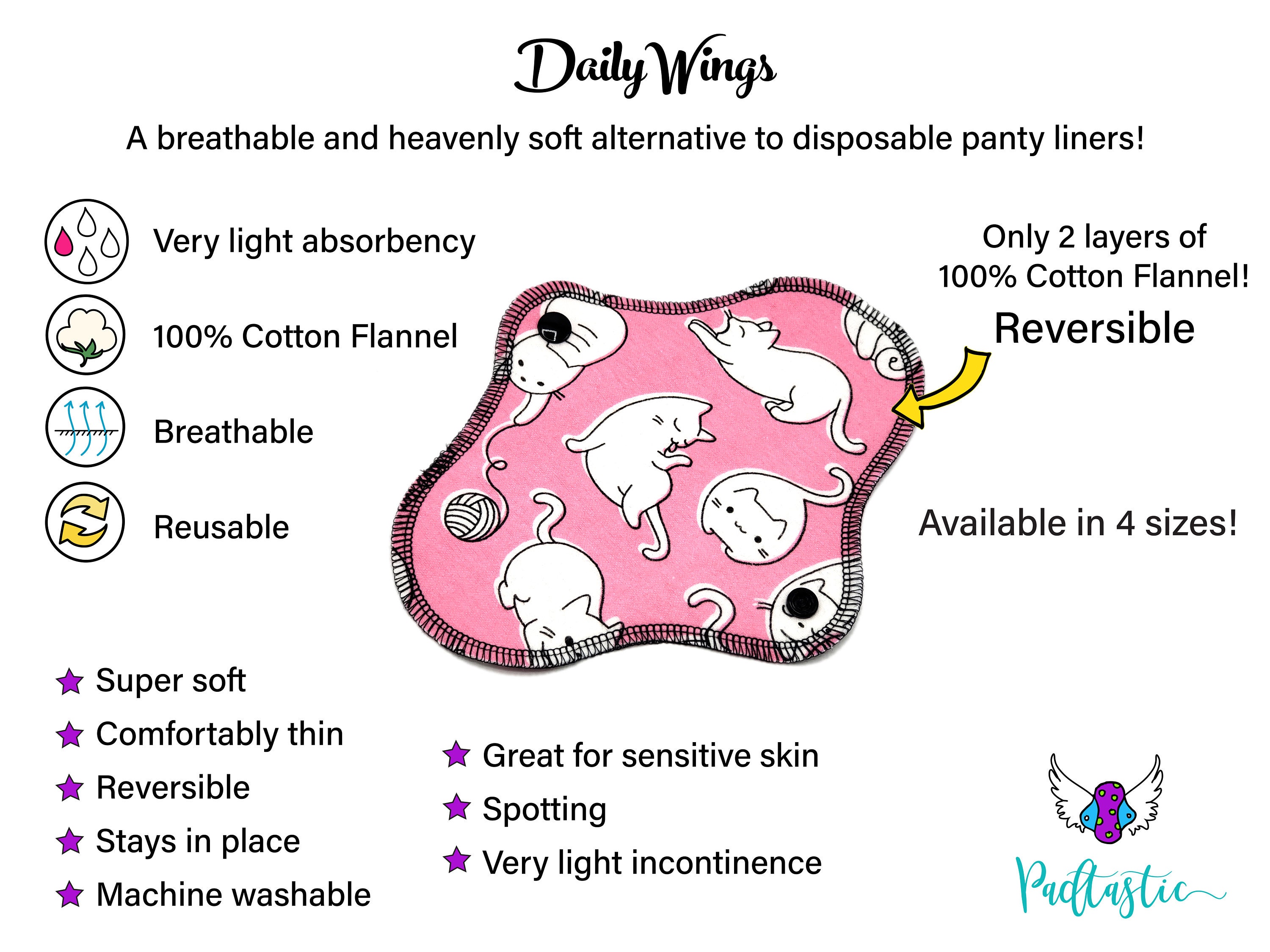 Organic Panty Liners, Reusable Cloth Panty Liner, Soft and Leakproof Cotton  Flannel Panty Liners, Light Flow Pads, Daily Panty Liners 