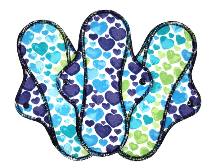 Reusable Menstrual Cloth Pads, Leakproof Cotton Flannel Period Pads for Medium to Heavy Flow, Soft Period Pads - Blue Hearts | RegularWings