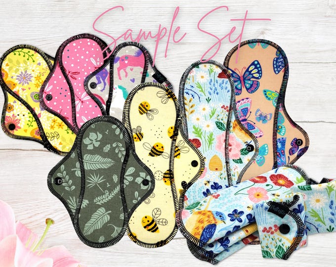 Cloth Pad Sample Set - Daily, Light, Midi & Maxi - Cotton Flannel - 6" To 18" - Surprise Prints