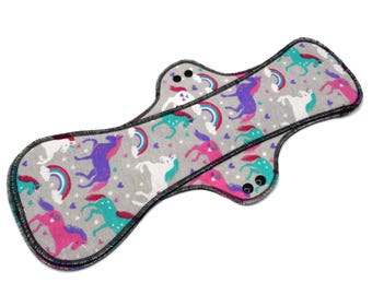 Reusable Cloth Pad - Maxi Pad For Heavy Flow - Cotton Flannel - 18" - Unicorns And Rainbows