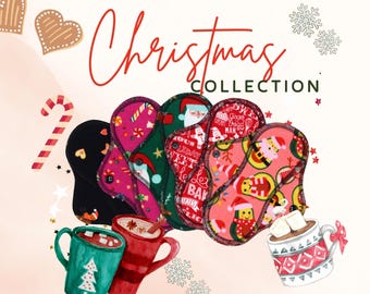 Reusable Cloth Pads - Daily, Light, Midi & Maxi - Light to Heavy Flow - 6″ to 18″ - Christmas Prints