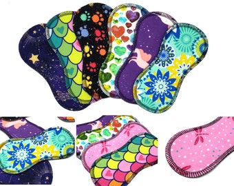 Wingless Panty Liners, Super Soft and Leakproof Cotton Flannel Panty Liners for Light Flow, Cotton Flannel Pads, Zero Waste, Surprise Prints