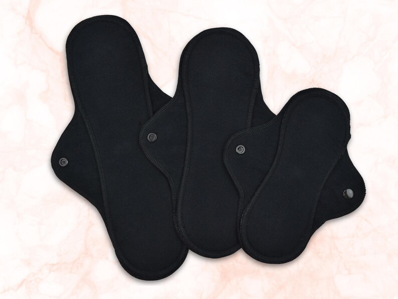 Reusable Cloth Pad - Midi Pad For Regular Flow - Cotton Flannel - 8″ to 14″ - Black image 2