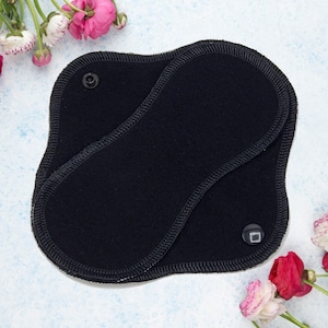 Panty Liners, Reusable Pads for Light Flow, Leakproof Menstrual Cotton Flannel Pads, Zero Waste Feminine Products, Black | Light Pad