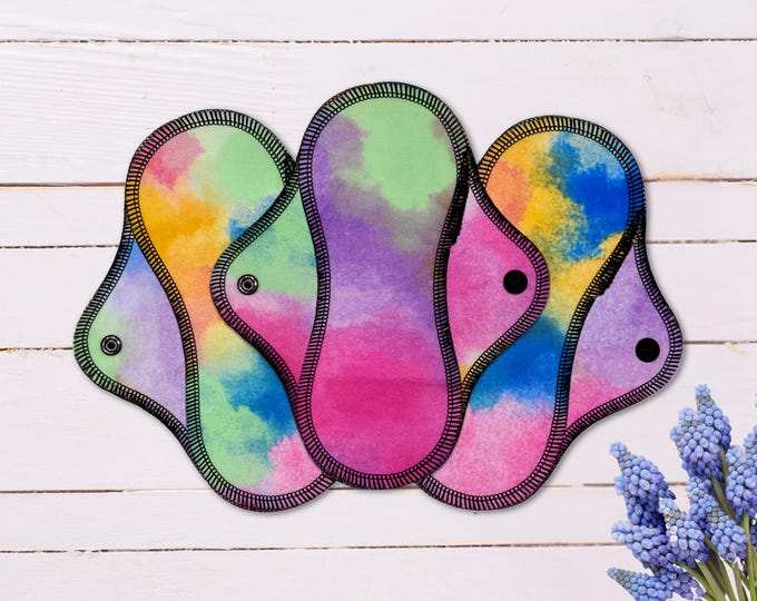 Reusable Cloth Pad - Light Pad - Cotton Flannel - 6" To 9" - Watercolor