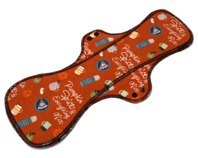 18" Extra Coverage Cloth Pad - Leakproof Cotton Flannel Menstrual Pads for Very Heavy Flow, Postpartum, Overnight - Pumpkin Spice Autumn