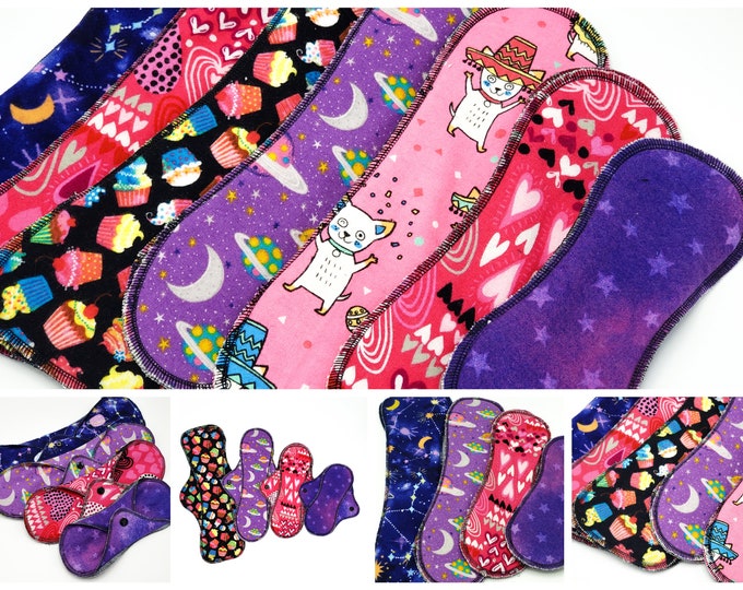 Reusable Menstrual Cloth Pads, Leakproof Cotton Flannel Menstrual Period Pads in a Variety of Cute Prints, Period Pads | RegularWings