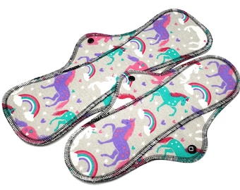 Reusable Menstrual Cloth Pad, Leakproof Cotton Flannel Pad for Medium to Heavy Flow in 8", 10", 12", 14" , Dreamy Unicorns | RegularWings