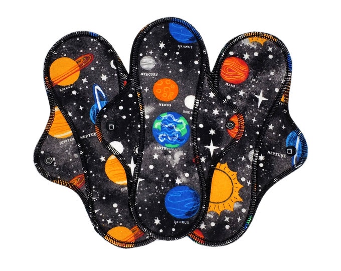Cloth Sanitary Pads, Reusable Cotton Flannel Period Pads for Medium to Heavy Flow, Menstruation Pad, Mama Cloth, Solar System | RegularWings