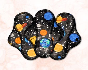Reusable Cloth Pad - Light Pad - Cotton Flannel - 6" To 9" - Solar System
