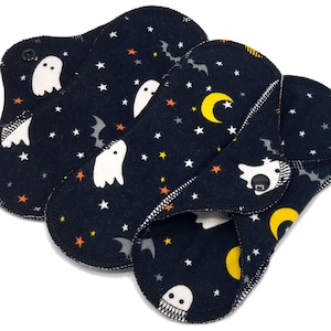 Cloth Panty Liners, Super Soft and Leakproof Cotton Flannel Cloth Pads for Light Flow, Reusable Pad, Halloween - Cute Ghosts | Light Pad
