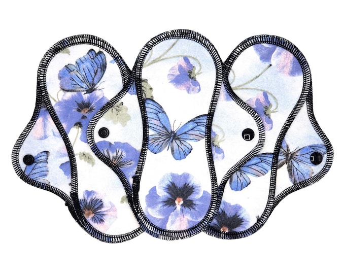 Reusable Cloth Pad - Light Pad - Cotton Flannel - 6" To 9" - Blue Butterflies