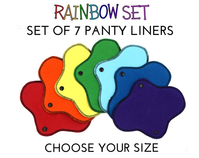 Cloth Panty Liners, 7 Pack, Super Soft Cotton Flannel Sanitary Napkins for Very Light Flow, Breathable Pantiliner, Rainbow Set | DailyWings