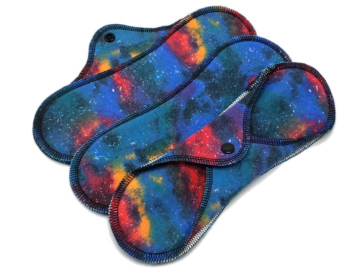 Reusable Menstrual Cloth Pad, Washable Sanitary Napkin, Leakproof Cotton Flannel Pad for Medium to Heavy Flow, Space Clouds |RegularWings
