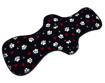 Reusable Cloth Pad - Maxi Pad For Heavy Flow - Cotton Flannel - 18" - Pawprints