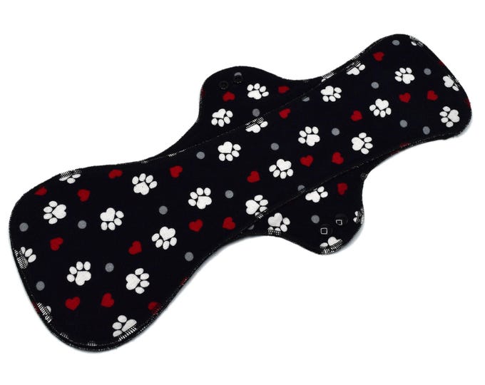 Reusable Cloth Pad - Maxi Pad For Heavy Flow - Cotton Flannel - 18" - Pawprints