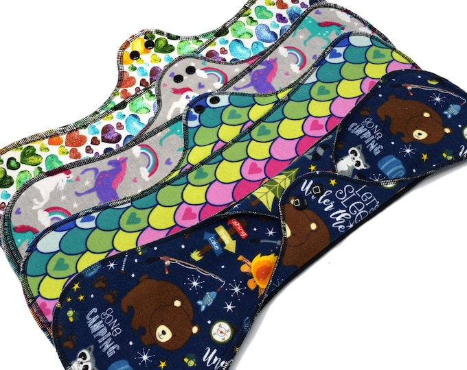 Reusable Cloth Pad - Maxi Pad For Heavy Flow - Cotton Flannel - 18" - Surprise Prints