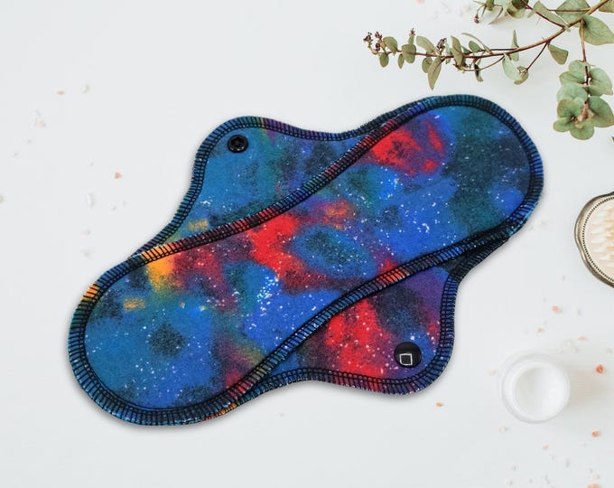 Reusable Cloth Pad - Midi Pad For Regular Flow - Cotton Flannel - 8″ to 14″ - Space Clouds