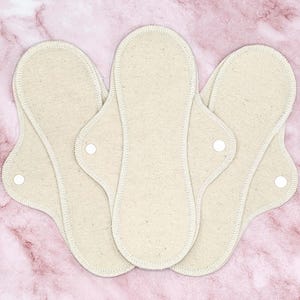 Organic Reusable Pads, Unbleached Cotton Flannel Cloth Pad, Reusable Period Pads, Organic Menstrual Pad, Eco Friendly Gift, Off-white | Midi