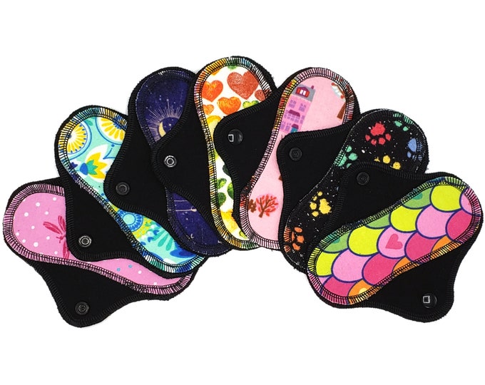 6" Extra Small Reusable Cloth Panty Liners, Petite Cloth Pads for Light Flow, Period Pads for Girls, Pantiliner,Surprise Prints | LightWings