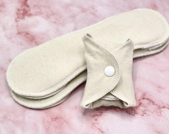 Organic Reusable Cloth Pad - Midi Pad For Regular Flow - Cotton Flannel - 8″ to 14″ - Unbleached White