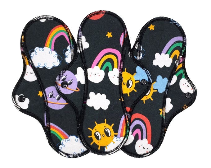 Reusable Cloth Pad - Midi Pad For Regular Flow - Cotton Flannel - 8″ to 14″ - Suns And Rainbows