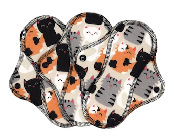 Reusable Cloth Pad - Light Pad - Cotton Flannel - 6" To 9" - Snuggle Cats