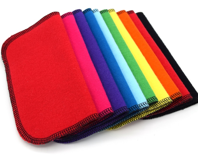 Rainbow Set of Cotton Flannel Reusable Cloth Wipes - Super Soft Wash Cloths for Personal Care - Unpaper Toilet Paper/Baby Wipes