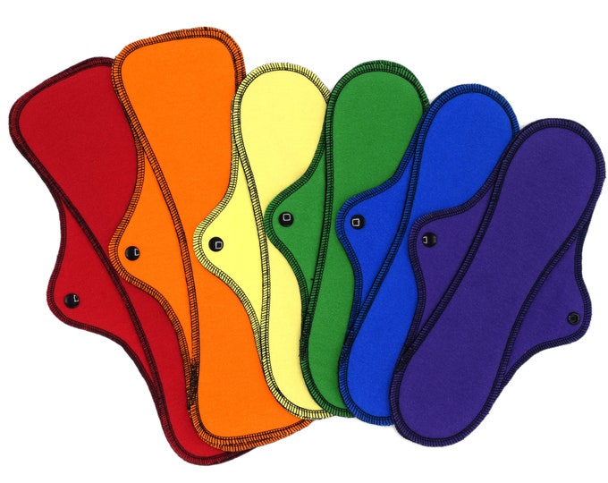 Heavy Flow Cloth Pads Set - Super Soft and Leakproof Reusable Menstrual Cotton Flannel Pads in 12" and 14" - Rainbow Colors | RegularWings