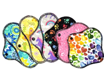 Cloth Pad Starter Set - 6 Pack - Daily Liner And Light Pad - Cotton Flannel - 6" & 7" - Surprise Prints