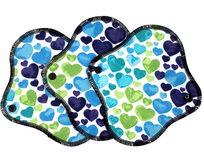 Cloth Panty Liners, Super Soft Cotton Flannel Menstrual Pads for Very Light Flow, Breathable Pantiliner, Period, Blue Hearts | DailyWings