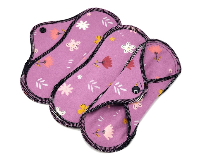 Reusable Cloth Pad - Light Pad - Cotton Flannel - 6" To 9" - Purple Floral