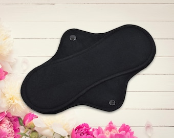 Reusable Cloth Pad - Midi Pad For Regular Flow - Cotton Flannel - 8″ to 14″ - Black