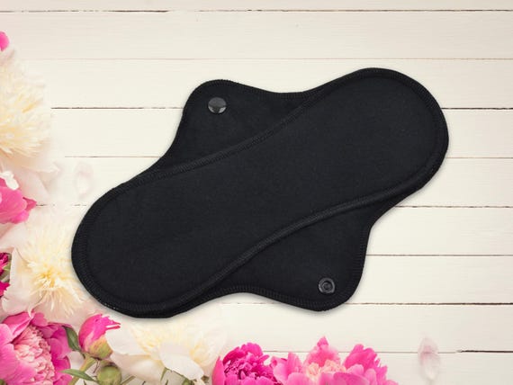 Reusable Cloth Pad - Midi Pad For Regular Flow - Cotton Flannel - 8″ to 14″ - Black