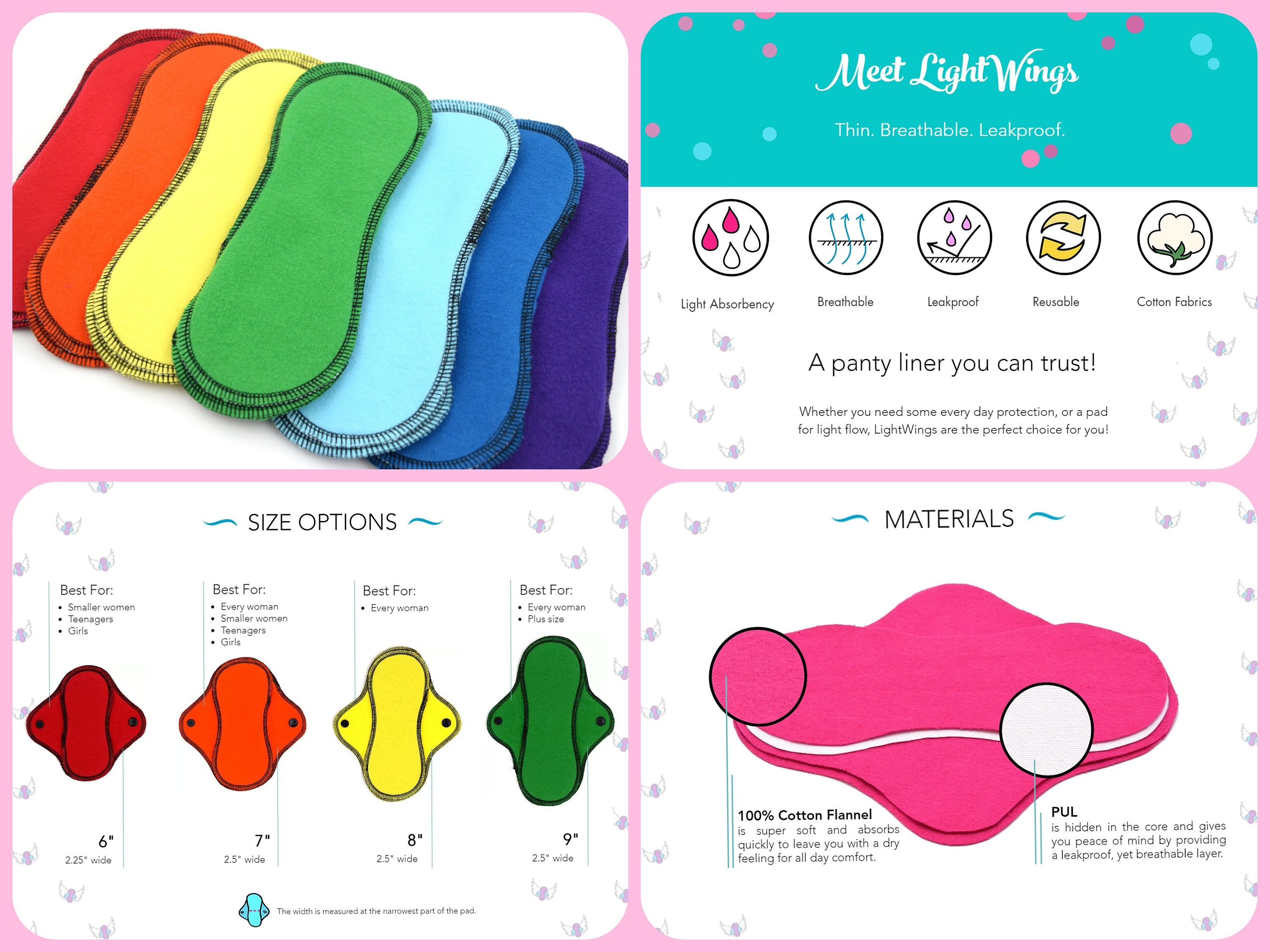 Set of 7 Reusable Cloth Panty Liners Rainbow Set of Super Etsy
